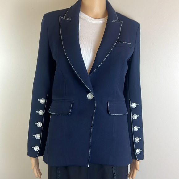 Veronica Beard Navy Miller Dickey Jacket Blazer with Contrast Stitching NWOT - Picture 4 of 9